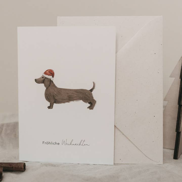 Folded Card Christmas Dachshund (PU = 10 pcs.) for wholesale by Eulenschnitt
