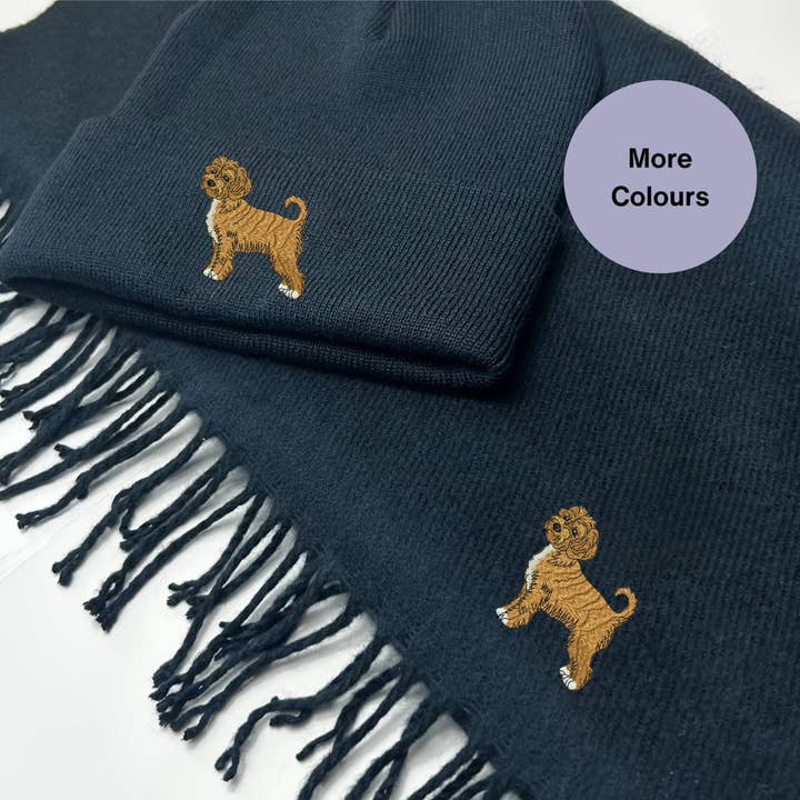 Thread and Needles Co – wholesale Beanie – Women's – Cockapoo embroidered hat and scarf winter set