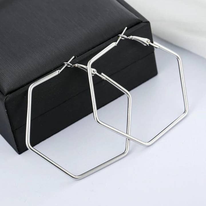Allison Hexagon Hoop Earrings for wholesale by Alora Boutique Inc.