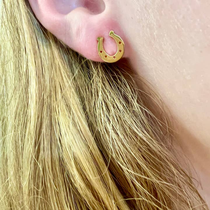 Steele Sloan Designs - Wholesale Stud/Post Earrings - Gold Stud Horseshoe Earrings, Indianapolis Colts Earrings