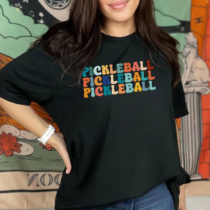 Vivtrek - Wholesale Screen Printed T-Shirt - Women's - Retro Groovy Pickleball T-shirt, Pickleball Lover T shirt1