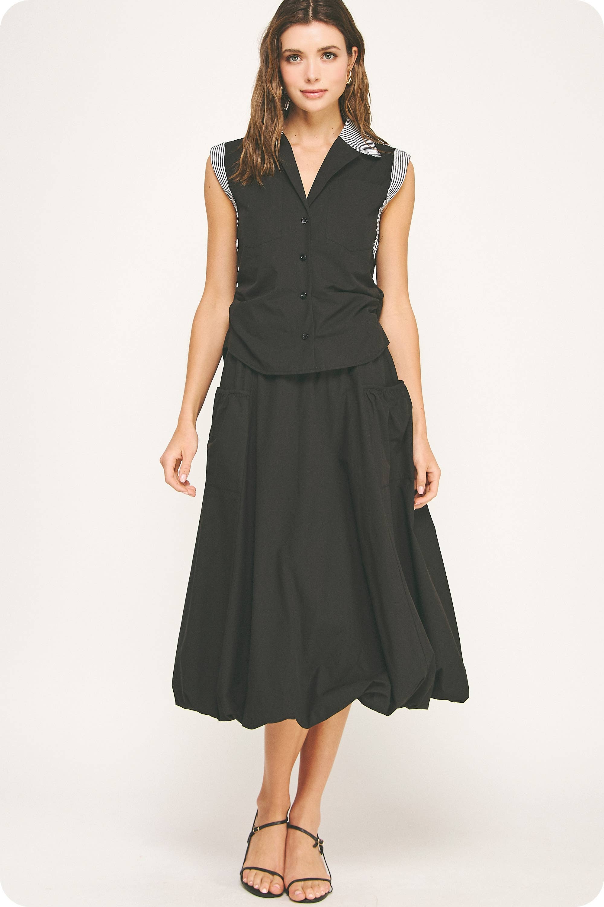 Strut & Bolt - Wholesale Rok - Dames - Streep Contrast Midi Bellenrok9