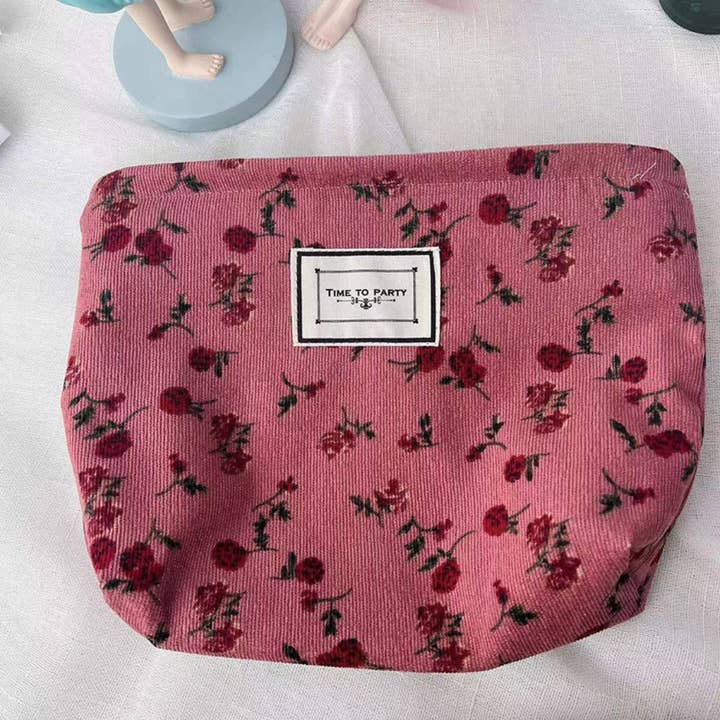 Funkyrel® Atzbranding Limited – wholesale Make-up/cosmetic bag – Cosbai - Rose Pattern Corduroy Makeup Bag4