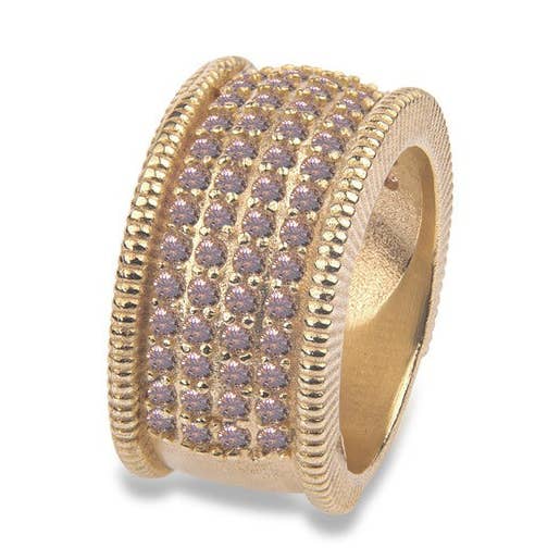 Gold-plated bronze ring with brown zircons for wholesale by PLATADEPALO