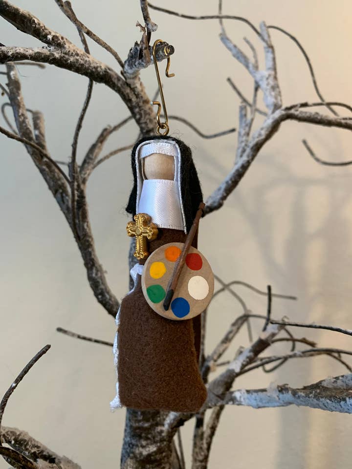 Decorazione in legno per bambola Santa Caterina da Bologna per la vendita all'ingrosso da parte di Our Saint Family