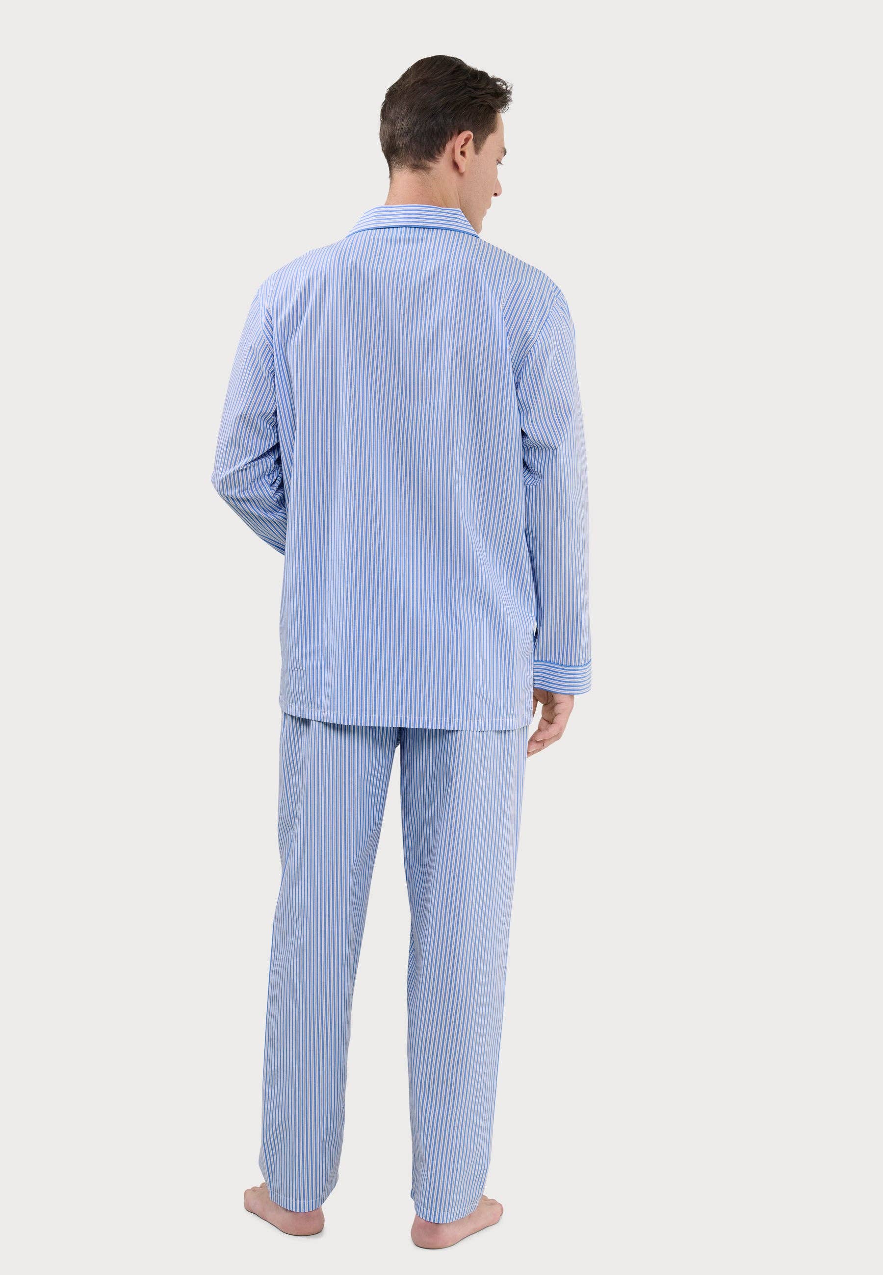 Men's Long Lapel Pajamas Cotton Poplin - Blue 2993 for wholesale on Faire2