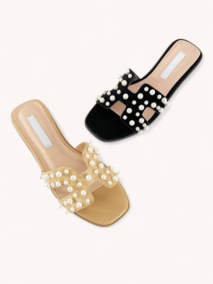BLACK MAIN-27 PEARL EMBELLISHED CUT OUT DESIGN SANDAL for wholesale on Faire3