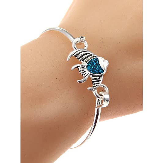 Bracelet en métal à paillettes bleues FR6166 avec poissons tropicaux pour la vente par 0011 PREMIERE