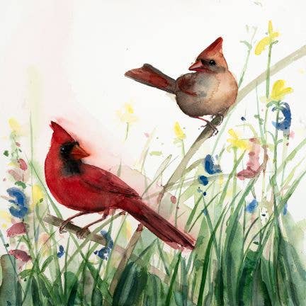 Cardinal Pair True Love ~ "Songbirds & Friends" ~ Giclée Print for wholesale by Holly Wach Art LLC