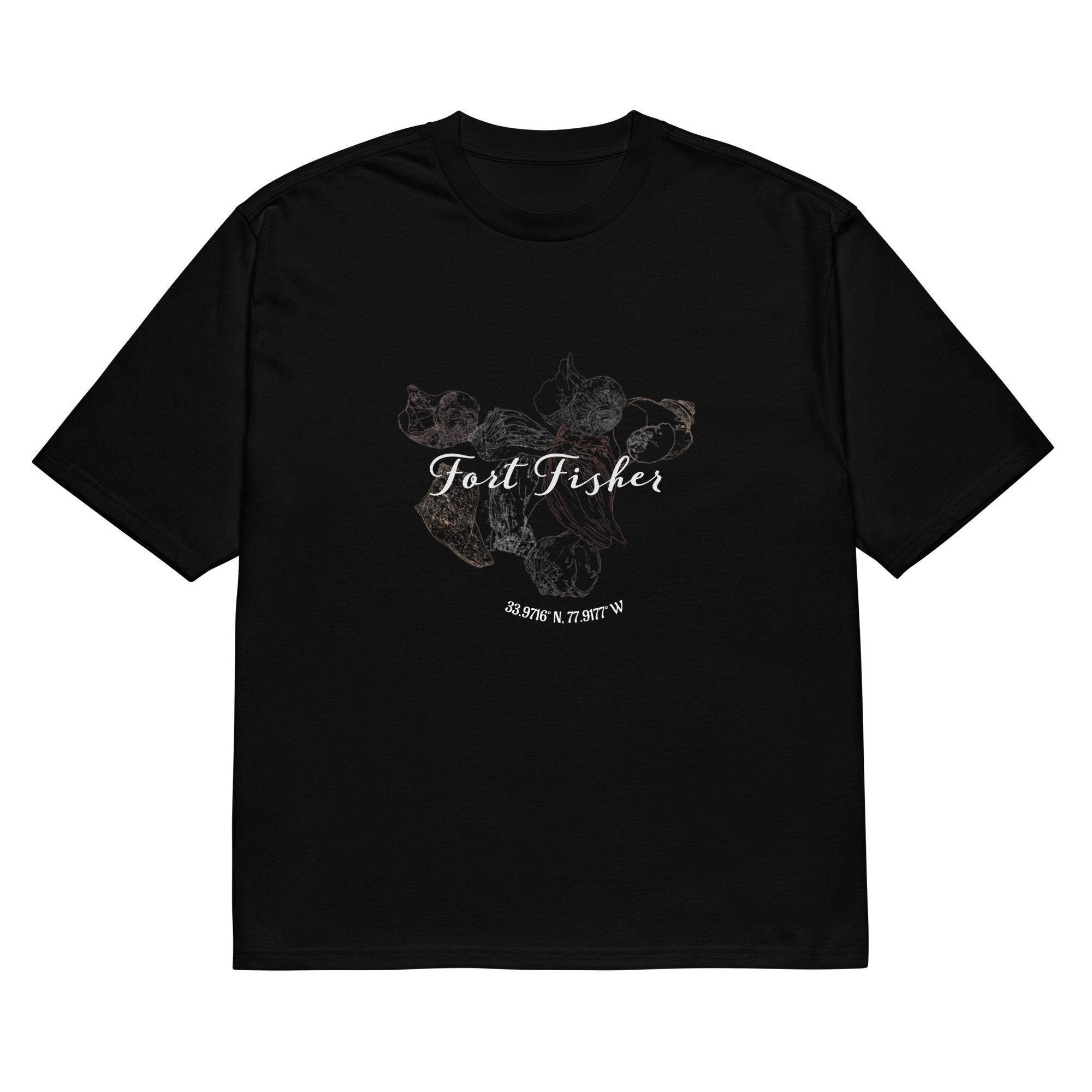 Jade Meraki Studios – wholesale Screen printed t-shirt – Women′s – Original Fort Fisher Coordinates Oversized Tee2