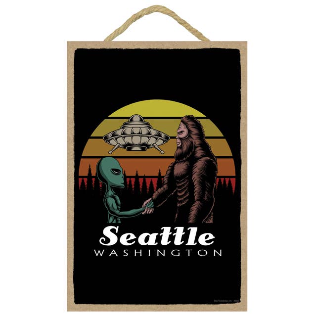 Love and Laughter 7" x 10.5" Sign, Bigfoot/Alien Greeting for wholesale by SJT Enterprises, Inc.