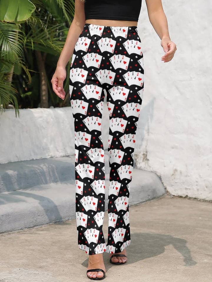 White Vegas Casino Gambling Flare Pants for wholesale on Faire1