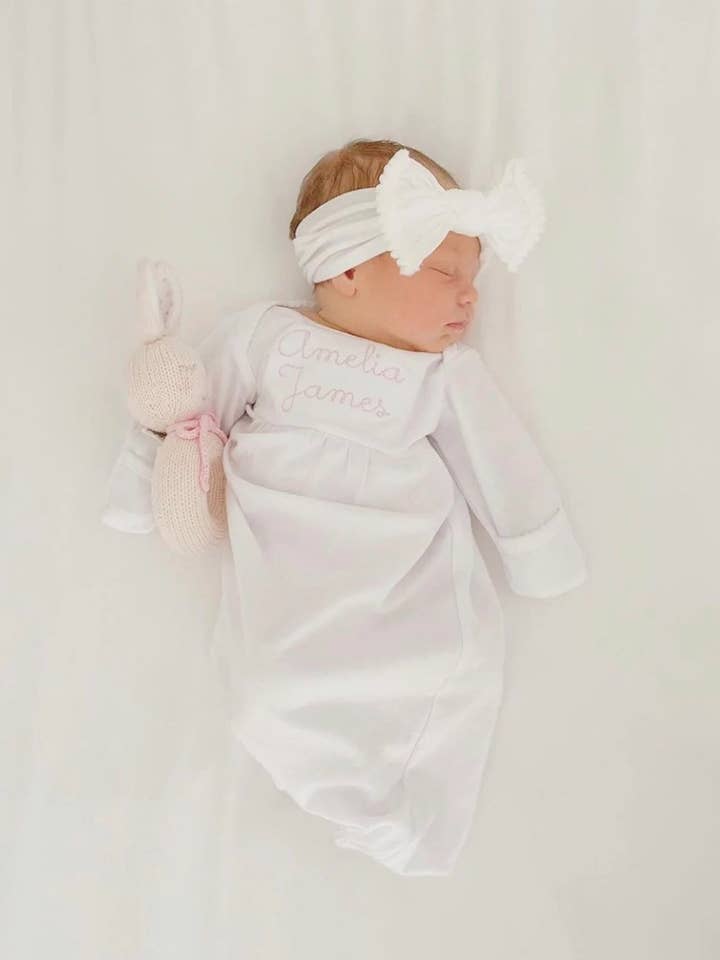 SK Blanks – wholesale Baby gown – Baby – Pima Gown-White, Pink, Pink Dot0