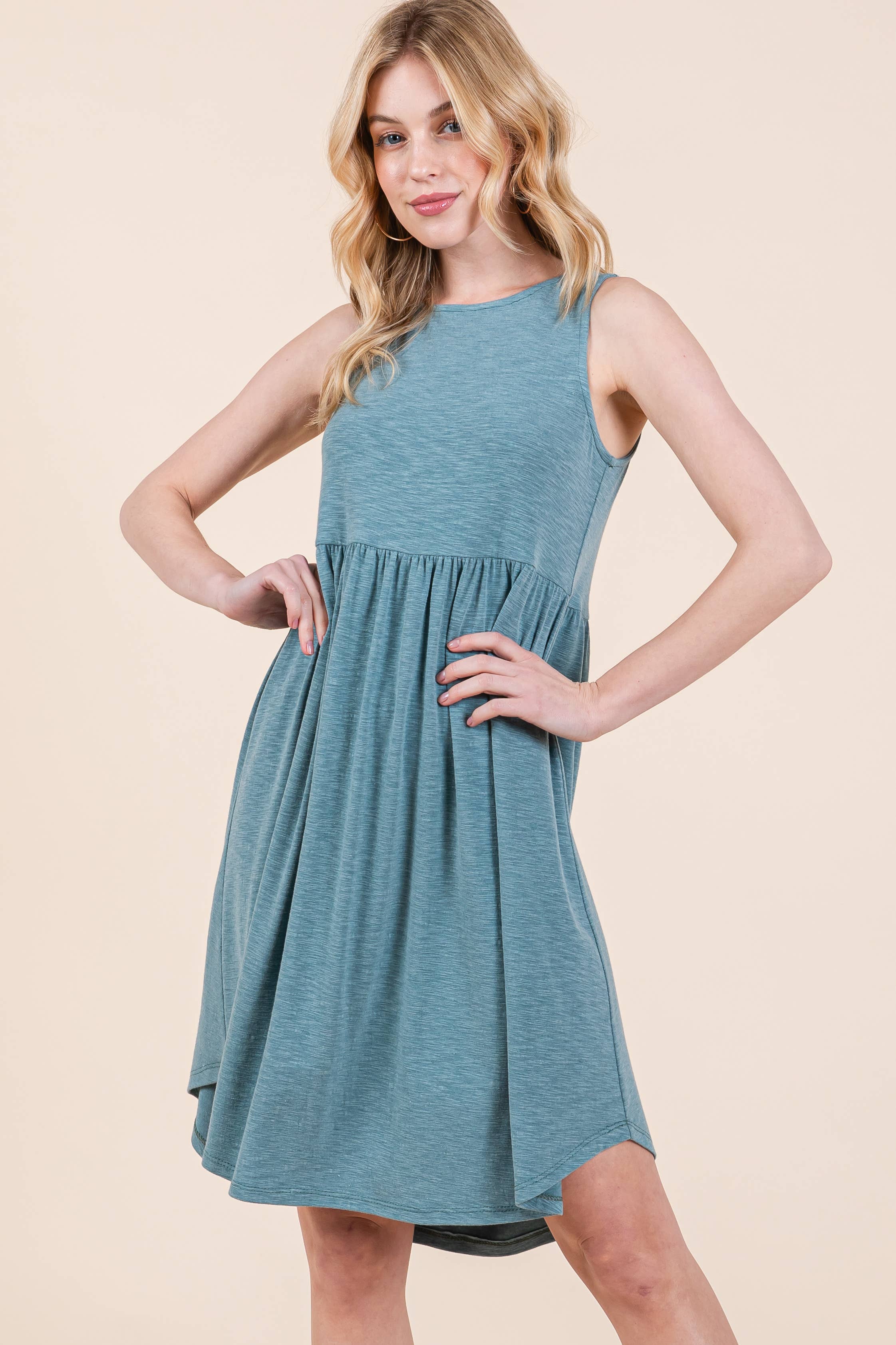 Emerald Collection - Wholesale Dress - Women's - ETK-9342-PL Plus Size Solid Babydoll Sleeveless Knee Dress9