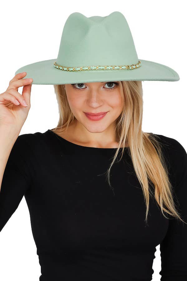 Cap Zone - Vente Chapeau en feutre – unisexe - Chapeau de rancher à large bord à chaîne dorée en faux daim6