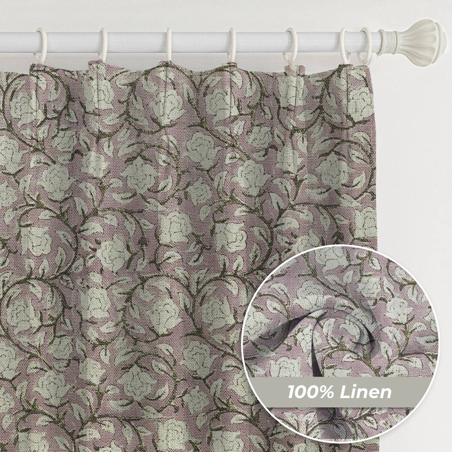 Fabdivine - Venta al por mayor Cortinas - Cortina de Lino Grueso con Pliegues Estampada - Amritvela1