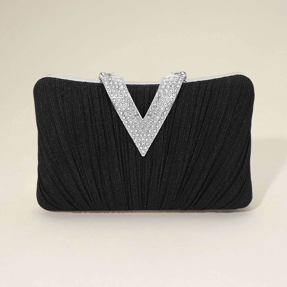 Sensibling Corp. - Wholesale Clutch - Dames - Sprankelende Stof Steen Geplaveide V-Vouw Clutch / Avondtas1