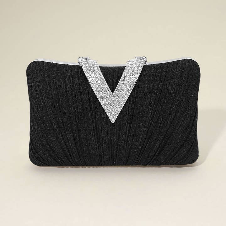 Sensibling Corp. - Wholesale Clutch - Dames - Sprankelende Stof Steen Geplaveide V-Vouw Clutch / Avondtas1