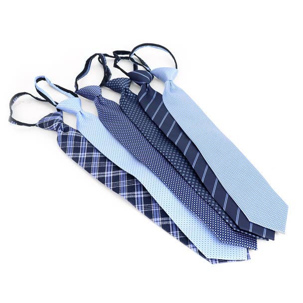 Selini New York - Wholesale Necktie - Men's - 6pc Microfiber Classic Blue Zipper Pre-Tied Neckties