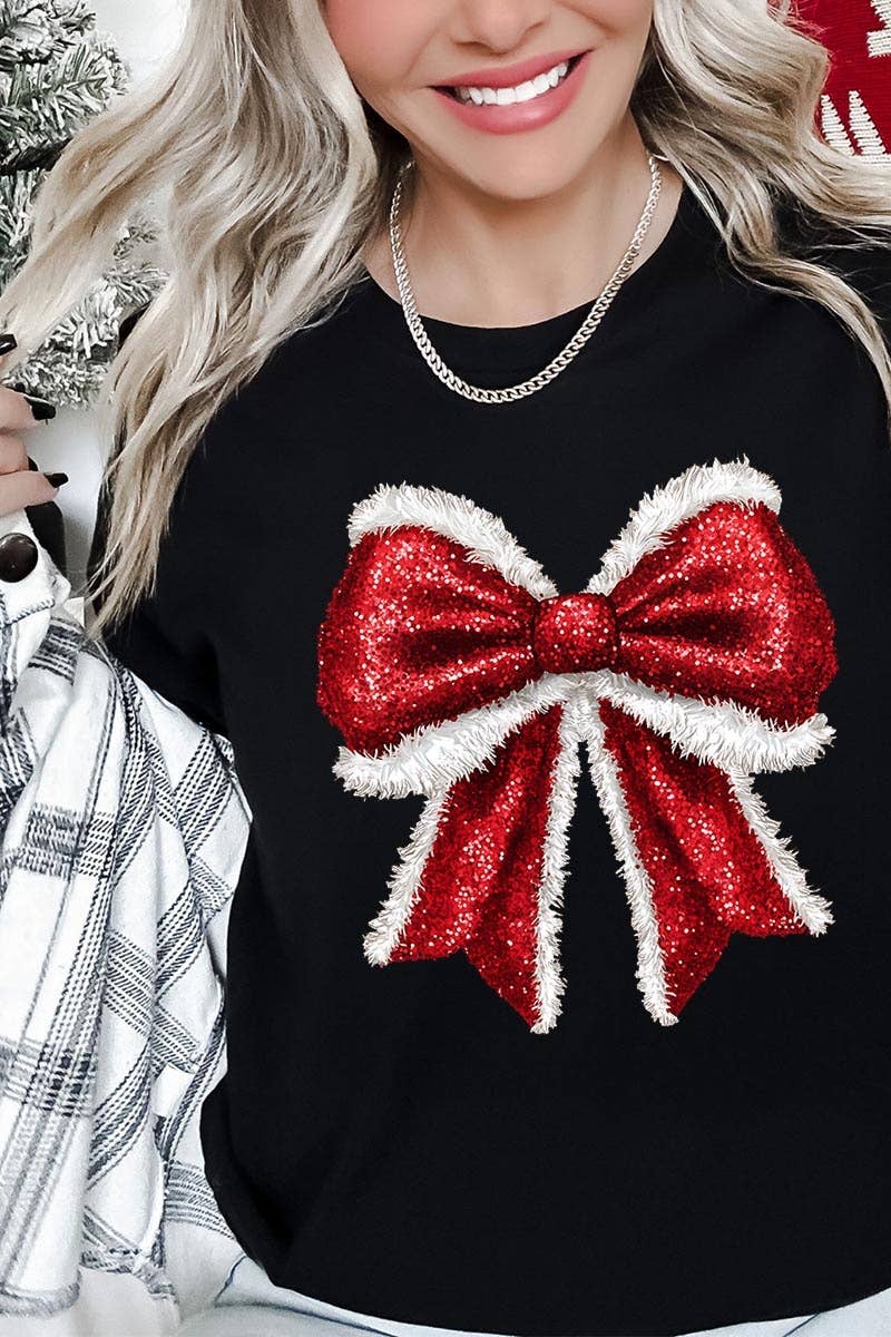 COLORBEAR – wholesale T-shirt (graphic) – women's – Christmas Santa Bow Graphic Tee2