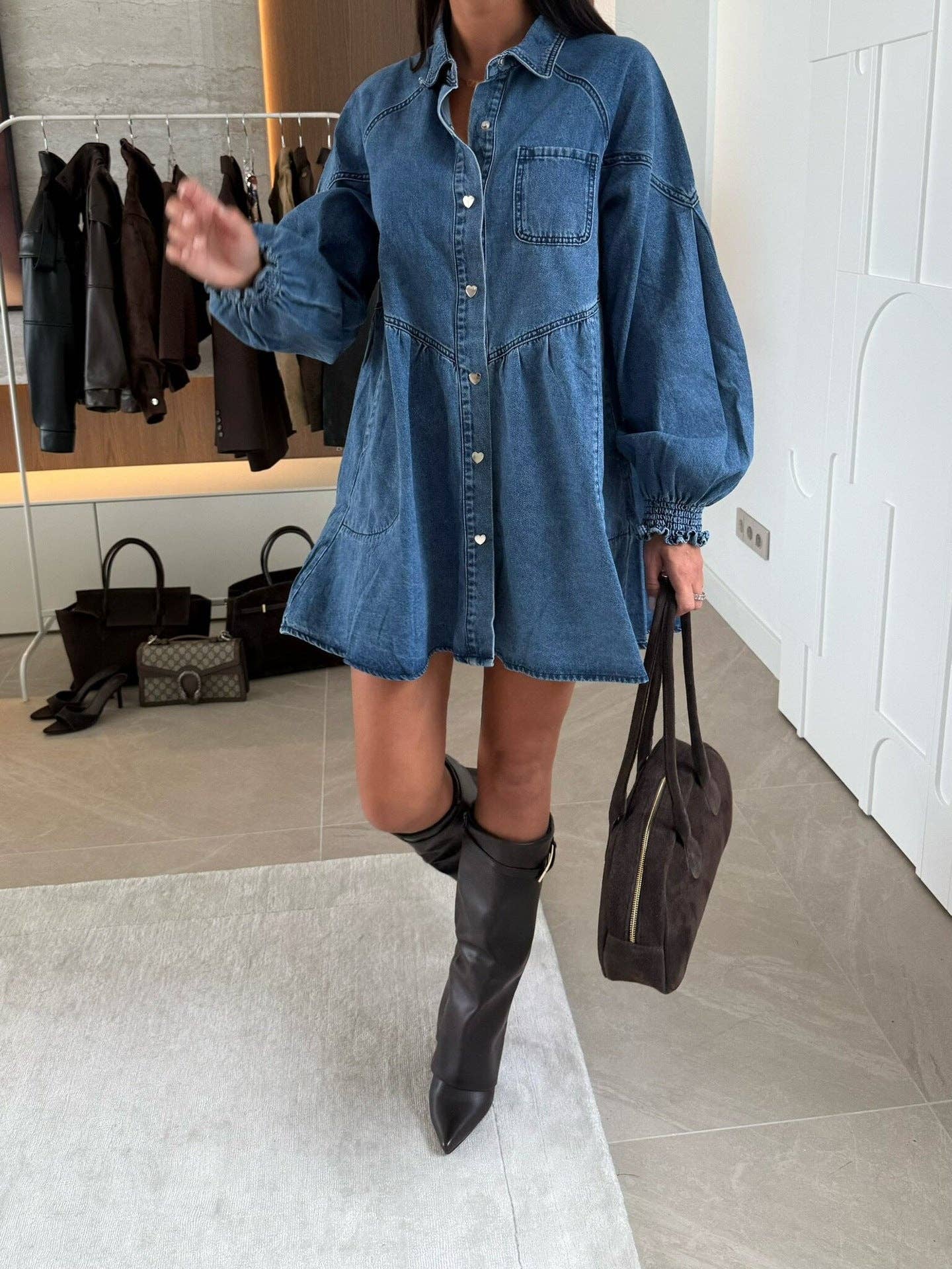 Marayn - Wholesale Dress - Women's - Chic 2025 Western Casual Denim Shirt Dress16