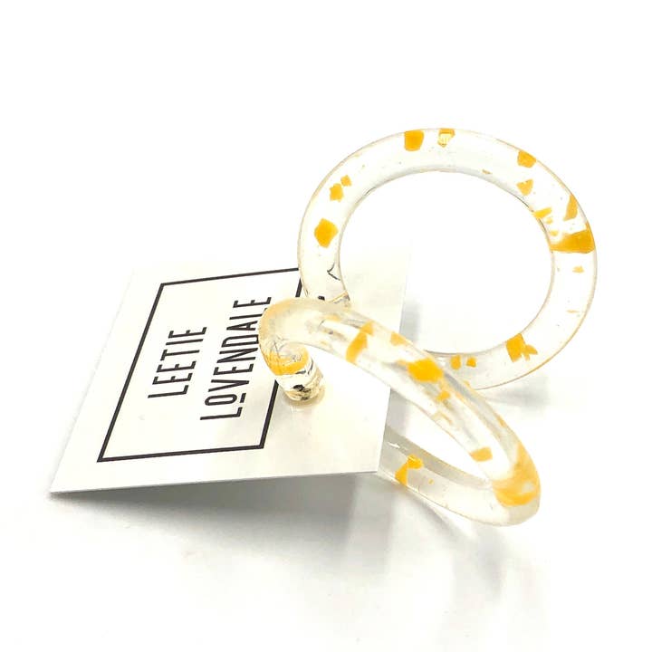 Yellow & Clear Confetti Hoop Earrings - 1.75" for wholesale by Leetie Lovendale