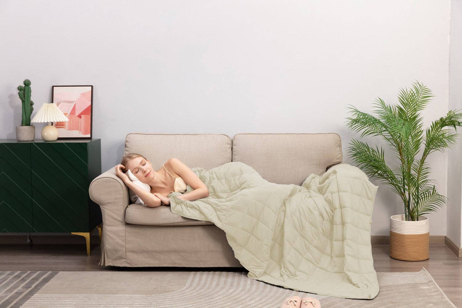 Okao Home Goods - Wholesale Bedding Blanket - King Size Weighted Blanket - Cool Bamboo Beige Weighted Comforter for All Seasons4