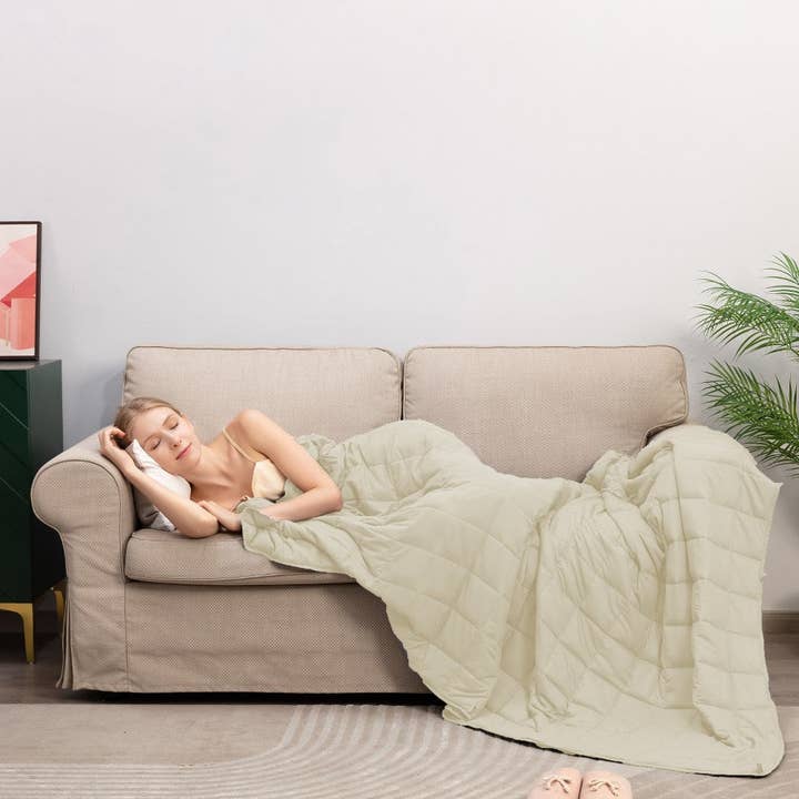 Okao Home Goods - Wholesale Bedding Blanket - King Size Weighted Blanket - Cool Bamboo Beige Weighted Comforter for All Seasons4