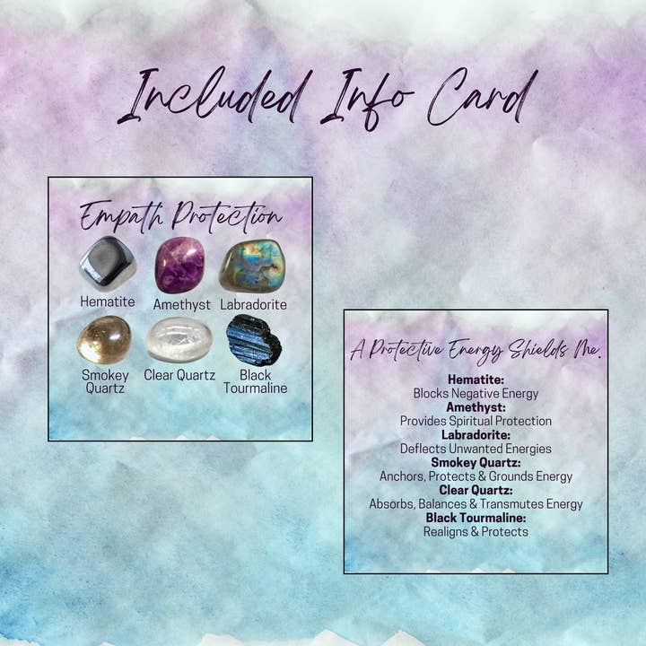 Essential Wellness - Body, Mind, Spirit - Wholesale Spiritual stone/crystal - Manifest EMPATH PROTECTION Intention Set - Info Card & Bag2