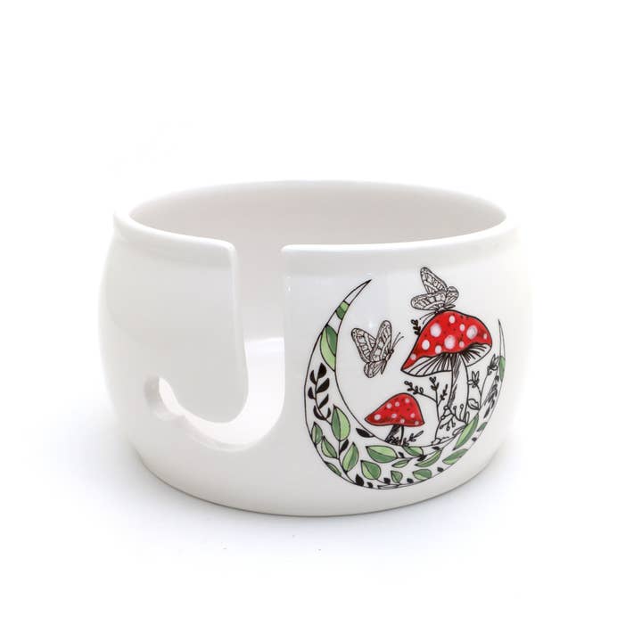 Mushroom and Moon ceramic yarn bowl for wholesale by Lenny Mud