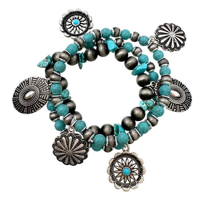 Concho Charms Turkoois Navajo Beads driedelige armband voor wholesale door Lunar Deer