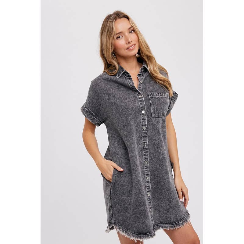 Pink Irene Wholesale – wholesale Klänning - Dam – SLITEN FÅLL DENIM SKJORTA KLÄNNING9