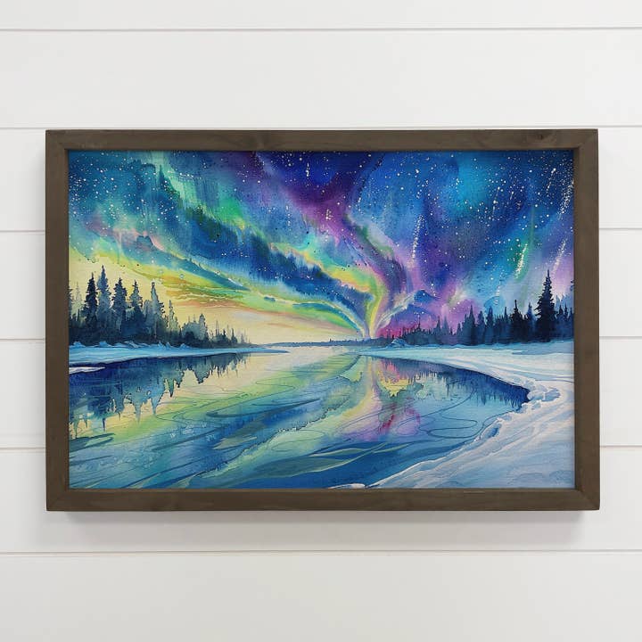 Noorderlicht Aquarel - Winterhut Canvas Kunst voor wholesale door Hangout Home