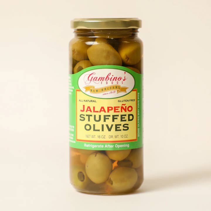Jalapeños Stuffed Queen Olives, 16 oz Jar (3-Pack) for wholesale by Gambino's Foods