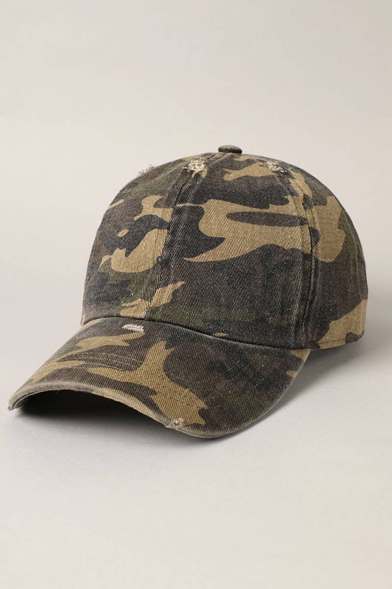 OLIVE Camouflage Distressed Cotton Baseball Cap Hat for wholesale on Faire2