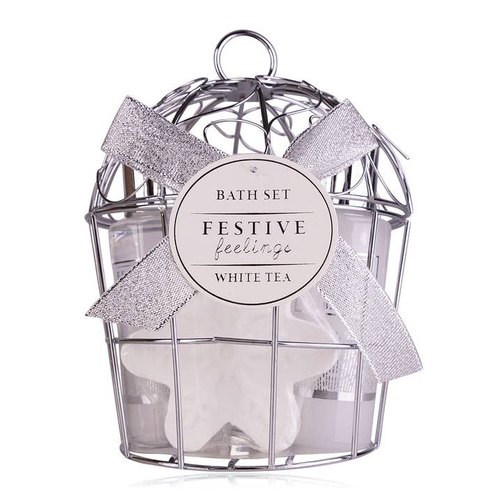 Coffret cadeau Festive Feelings, cage à oiseaux, parfum thé blanc pour la vente par Accentra