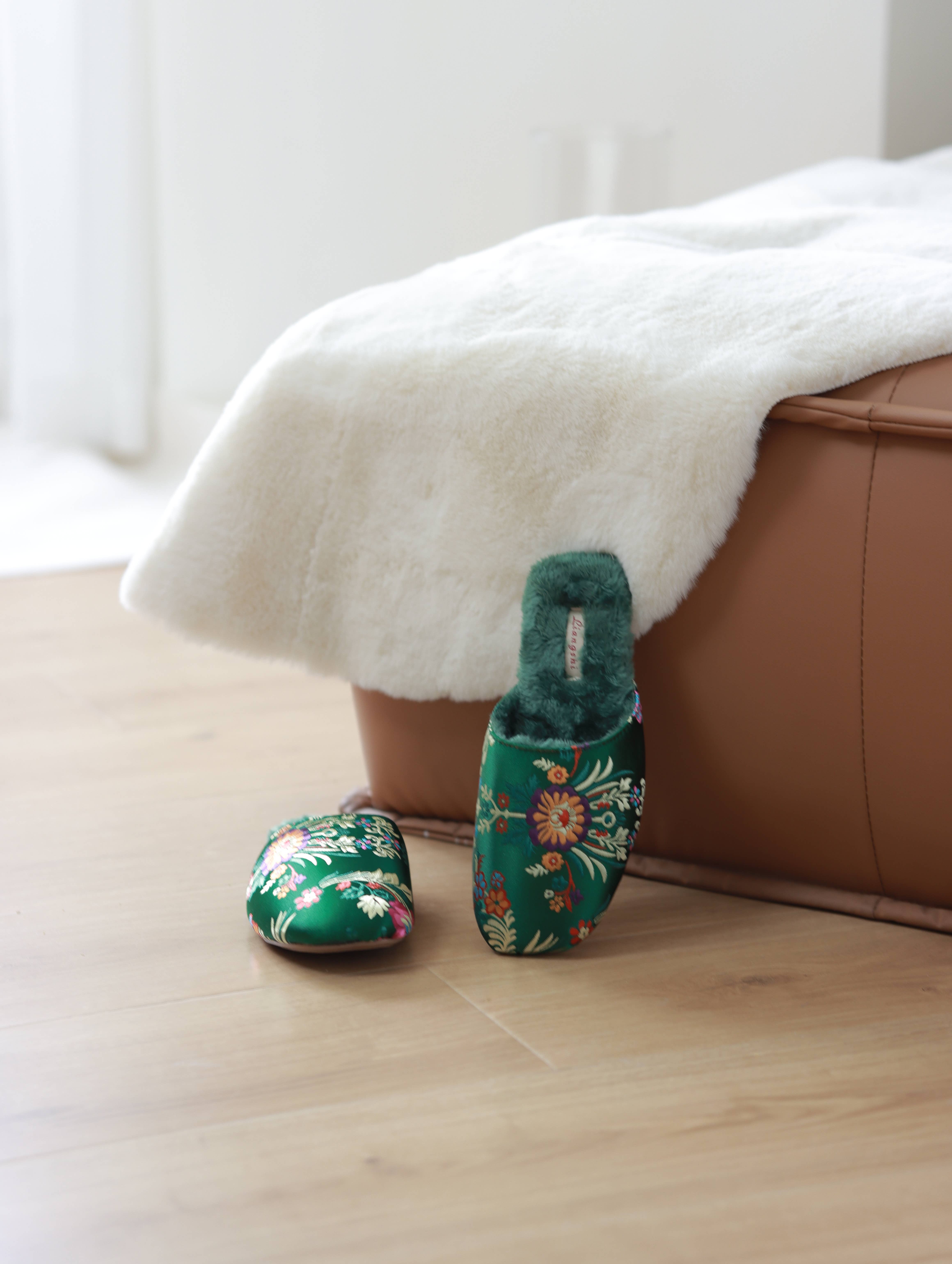 sage green Oriental Embroidered Women Slippers – Gift Idea For New Home for wholesale on Faire4