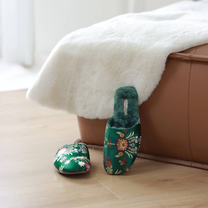 sage green Oriental Embroidered Women Slippers β Gift Idea For New Home for wholesale on Faire4