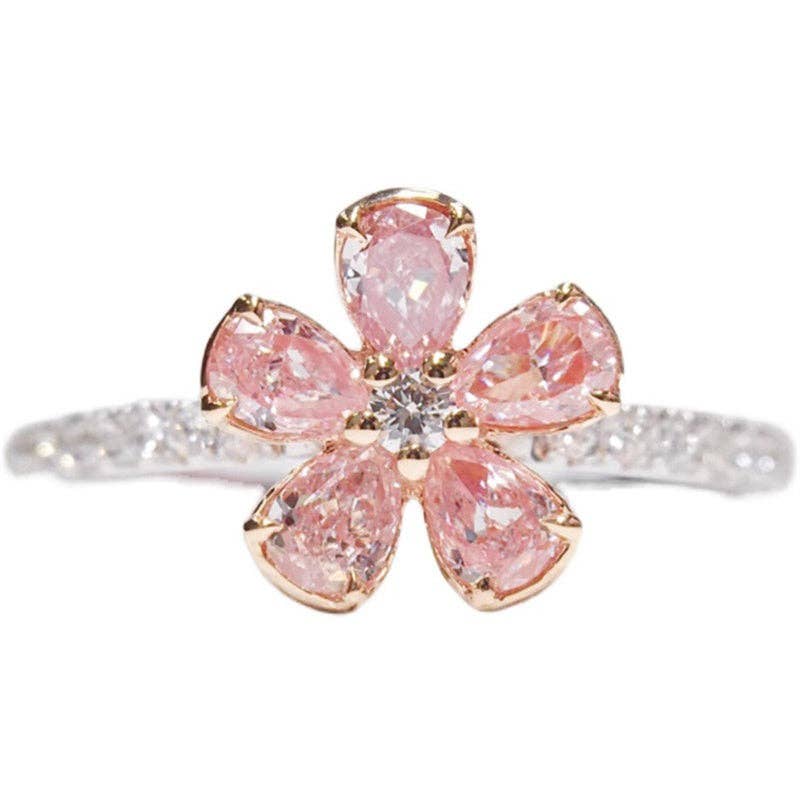 Perimade & Co. LLC - Wholesale Multi-Stone Ring - Pink Cherry Blossom Flower Band Ring in 925 Sterling Silver4