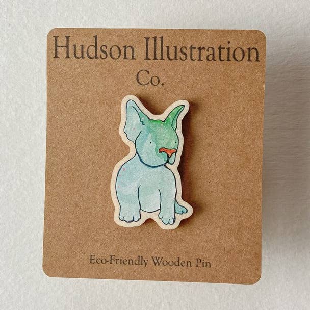 French Bulldog Wooden Pin or Magnet - Sustainable Eco for wholesale by Hudson Illustration Co - About Town Co