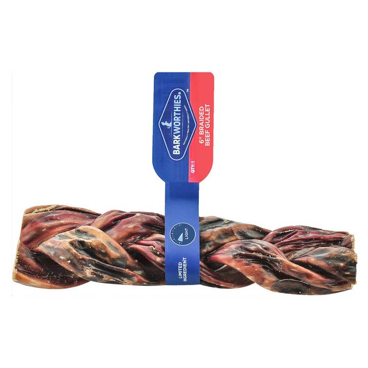 Barkworthies Beef Gullet-Braided-6'' Case 24 for wholesale by Pet Palette Distribution