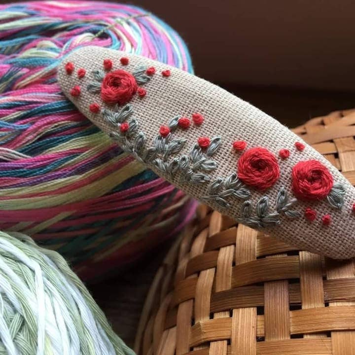 Quince Fables - Wholesale Barrette - Women's - Flower Garden Embroidered Hair Barrette, Collection Grace🪡1