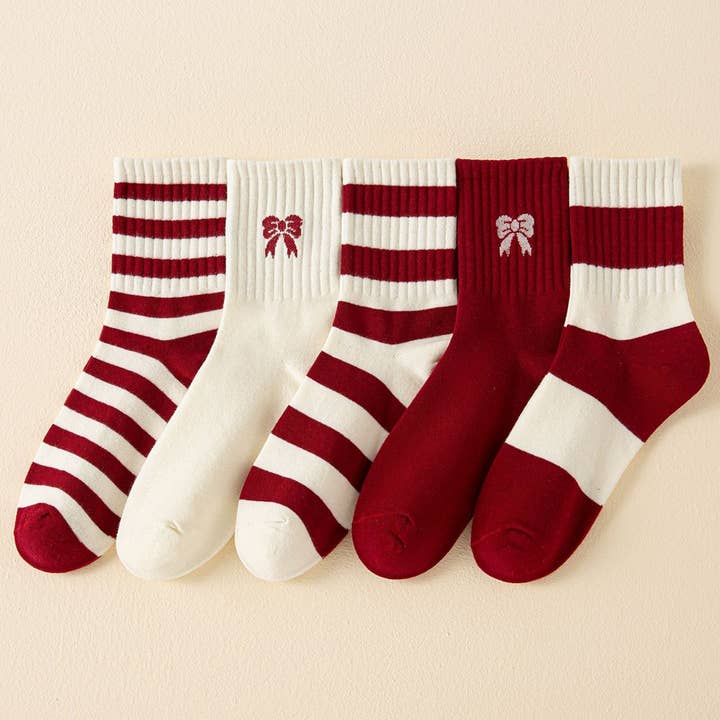 ACCITY - Wholesale Socks - Women's - CHRISTMAS RED BOWS SOCKS FOR WOMEN_CWMS1371