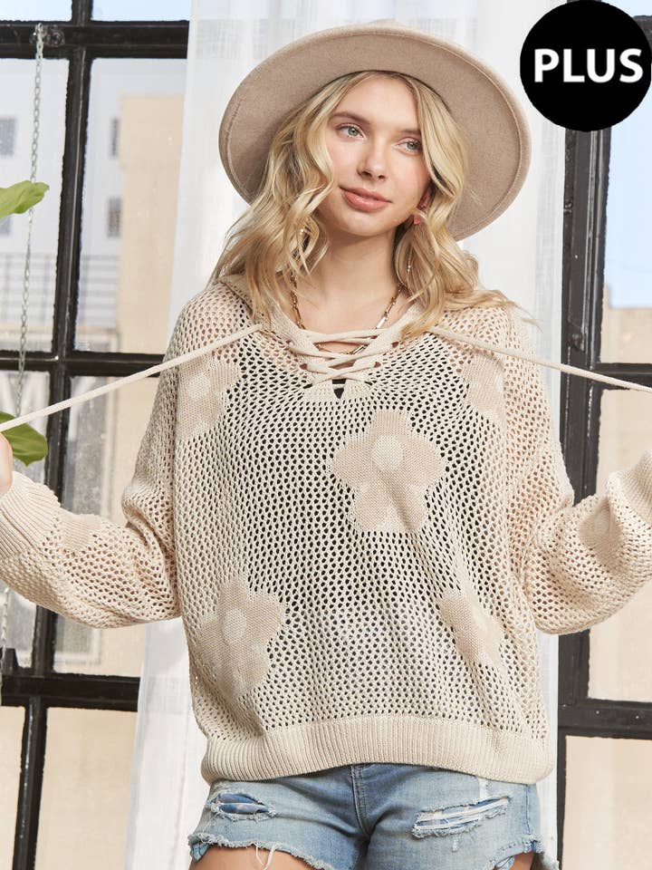 PLUS SIZE HOODIE PRINT SWEATER TOP- LESW3835X for wholesale by Madelyn