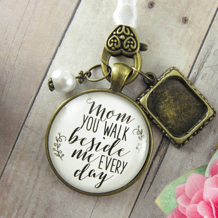 Wedding Bouquet Photo Charm Mom Beside Me White Bridal ^ for wholesale by Gutsy Goodness