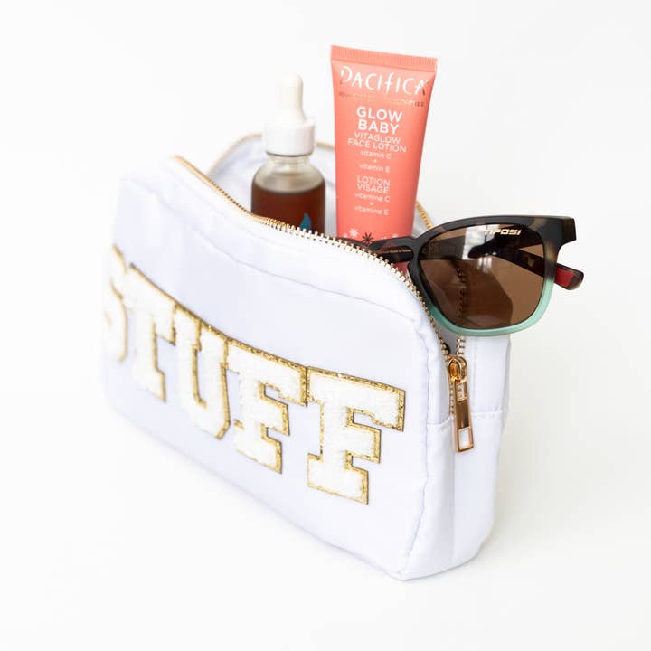 Natalia - Wholesale Makeup/Cosmetic Bag - Preppy Nylon Chenille Letter Travel Makeup Pouch - STUFF1