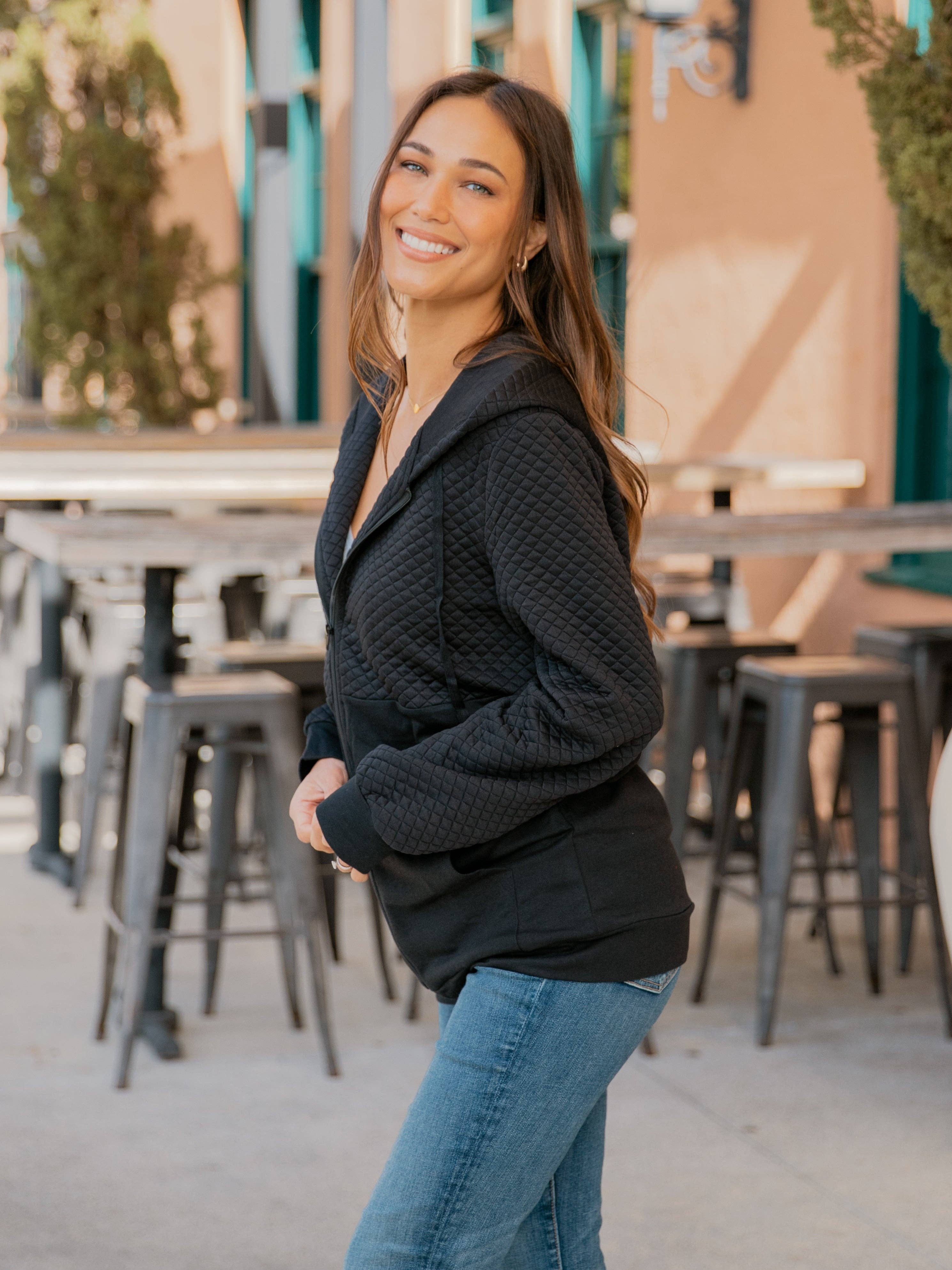 Tickled Teal - Wholesale Hoodie - Women's - Contrast Quilted Zip Up Hoodie17