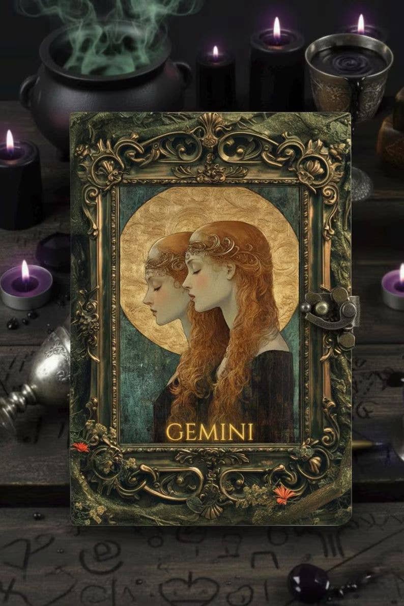 MNM HANDICRAFTS - Wholesale Dagboek/agenda - Gemini Grimoire Vintage leren dagboek Zodiac leren boek0