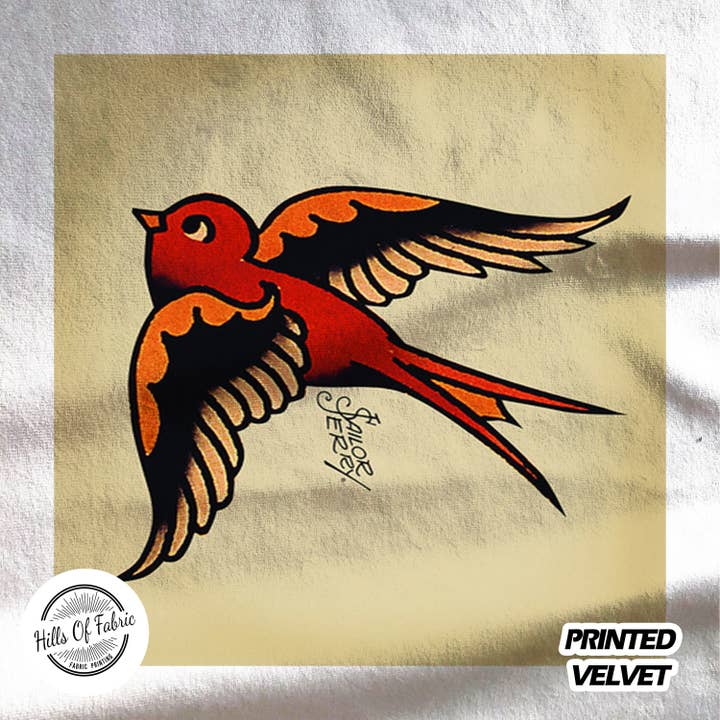 Panneau en tissu imprimé Sailor Jerry Large Swallow pour la vente par Hills Of Fabric