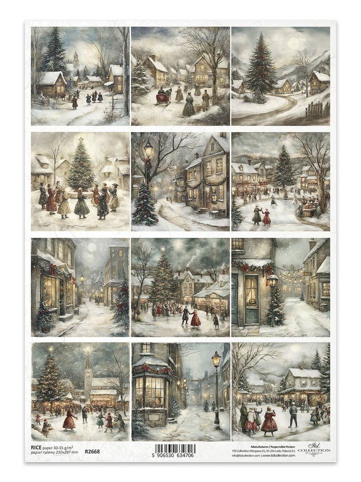 R2668 - Village de Noël Vintage - Papier de riz A4 pour la vente par Decoricepaper
